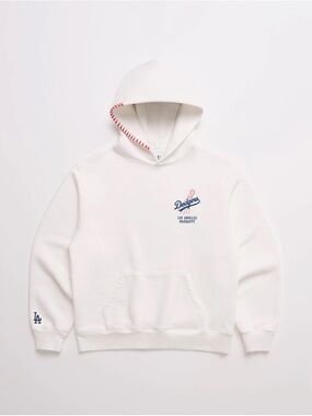 Madhappy White Dodgers Crewneck Hoodie with Red Stitching